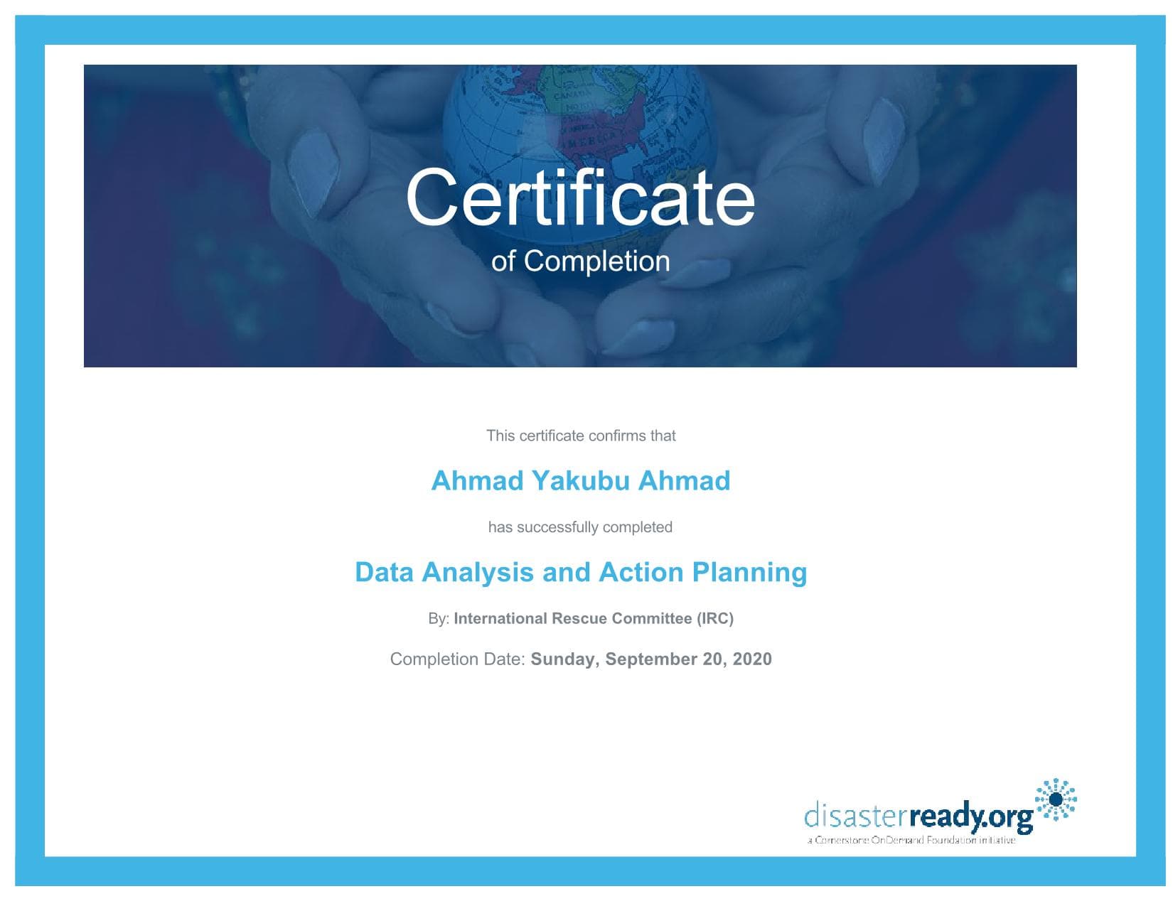 Certificate preview: Data Analysis and Action planning