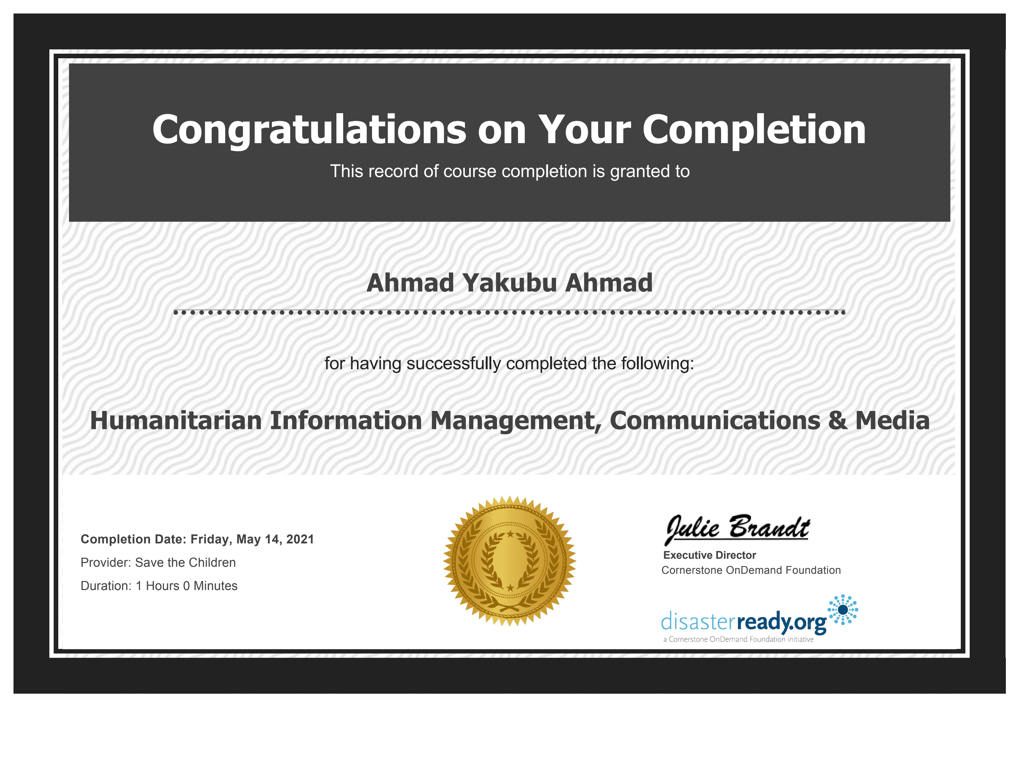 Certificate preview: Humanitarian Information Management, Communications & Media