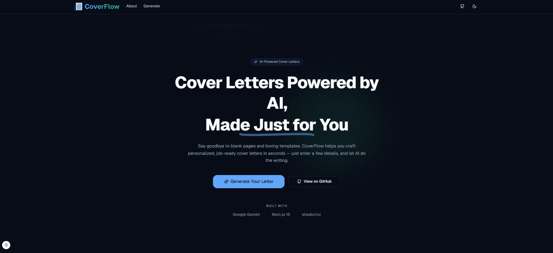 Project preview: CoverFlow — AI cover letters tailored to job posts