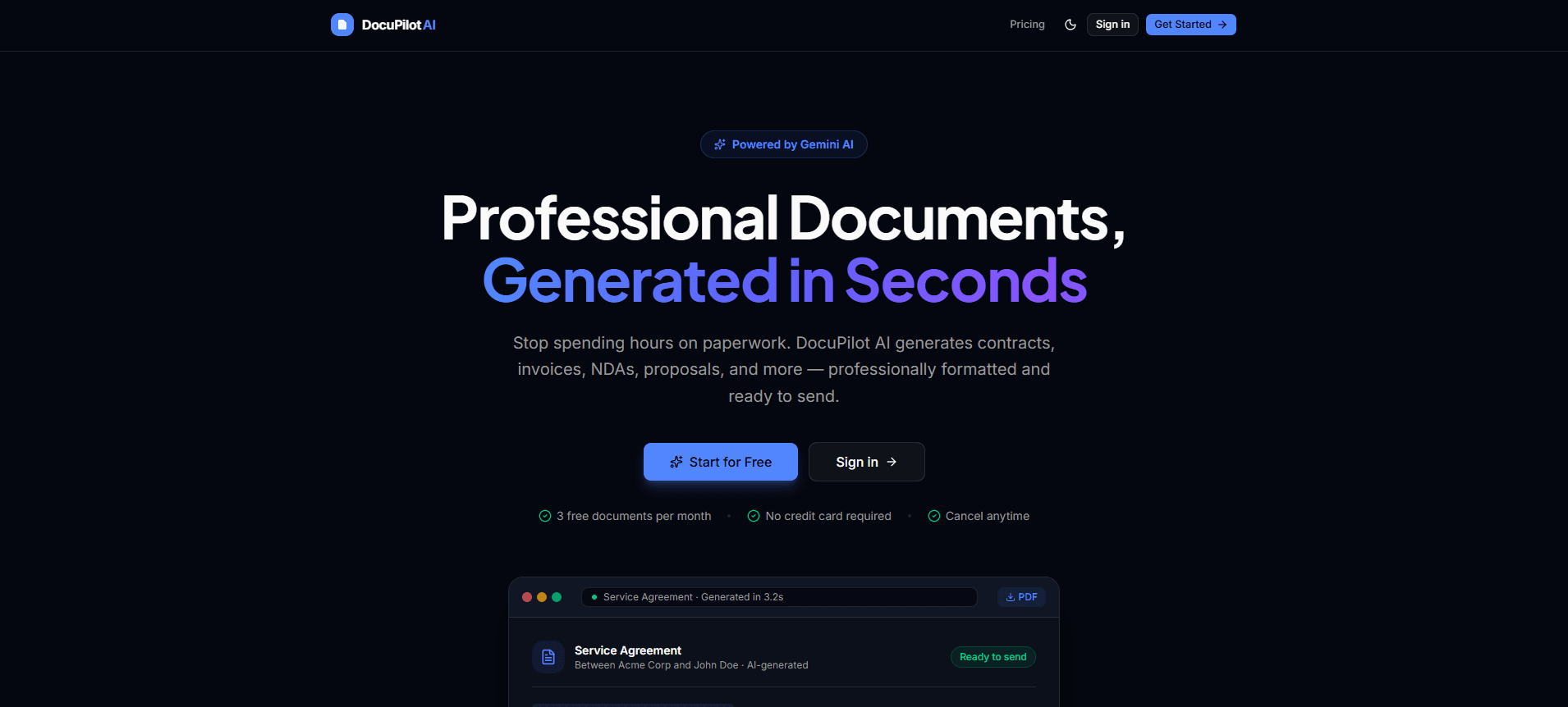Project preview: DocuPilot AI — AI-powered document generation platform