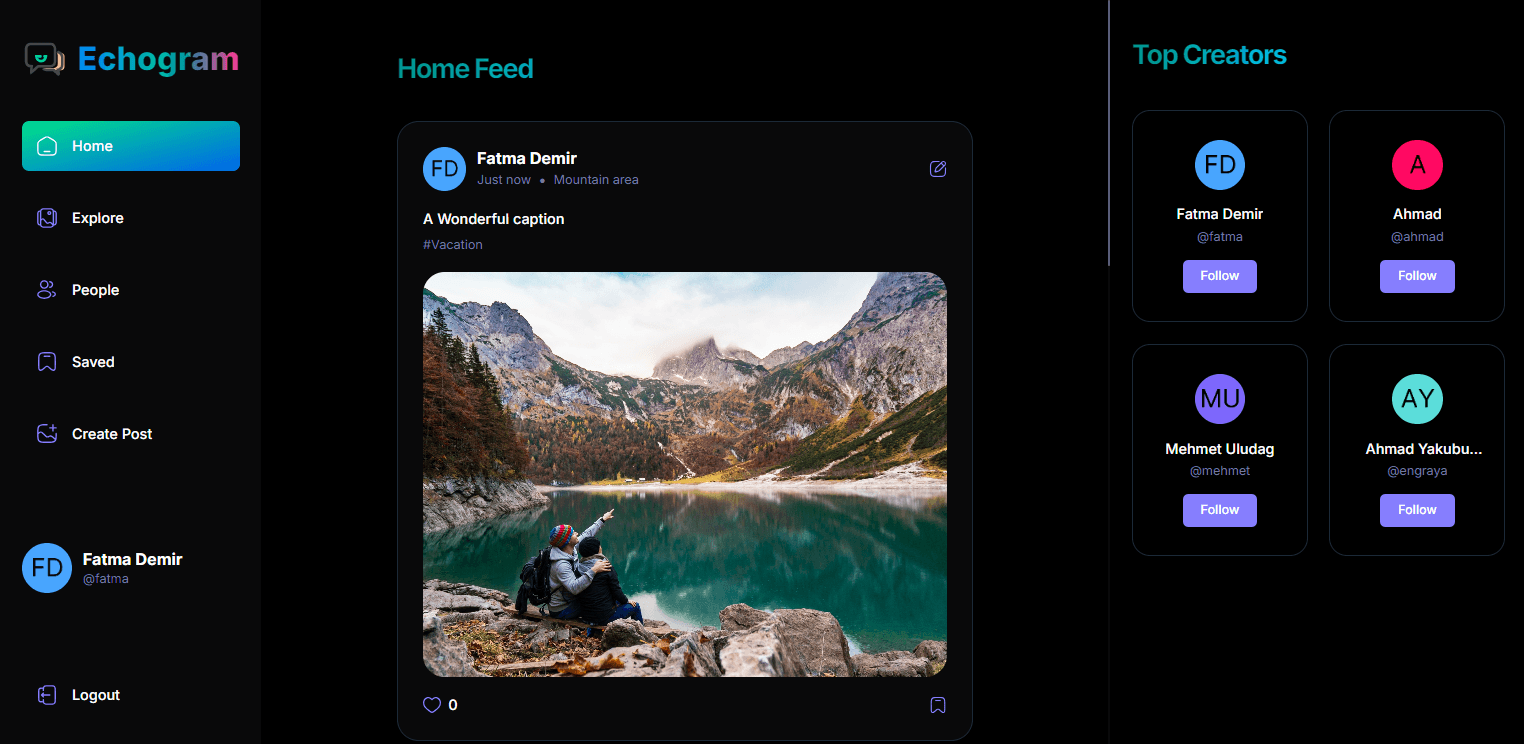 Project preview: Echogram – Explore Life Through an Interactive Social Feed 📸🎥🌍