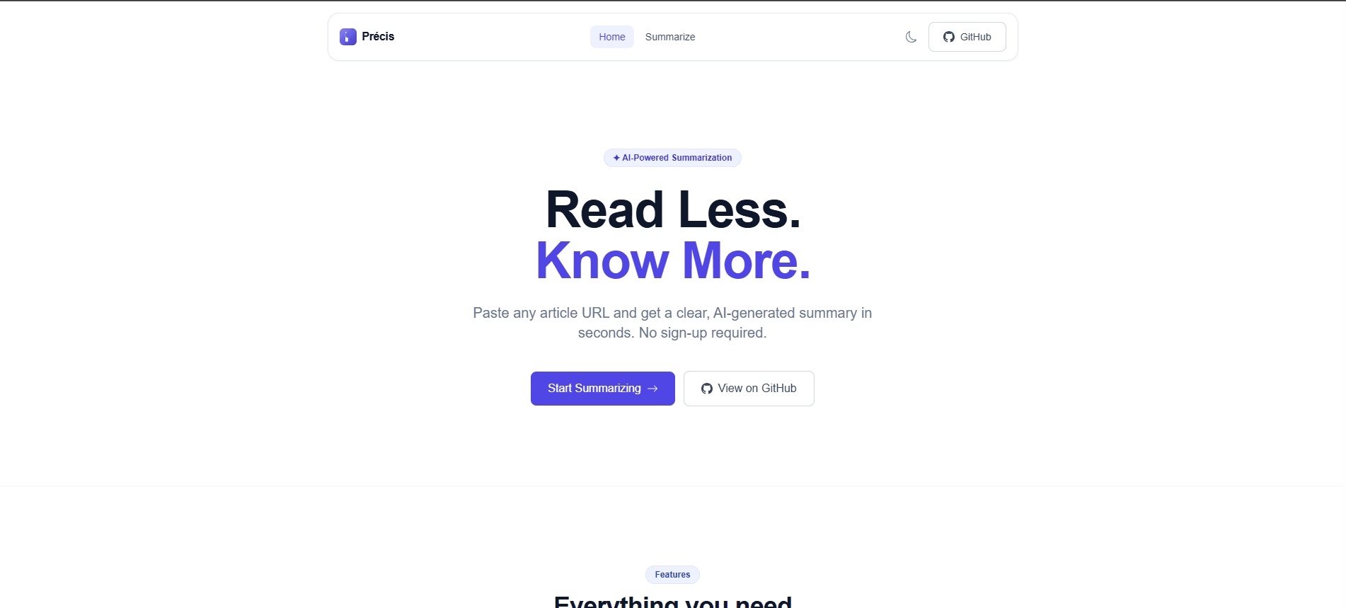 Project preview: Précis — AI-powered article summarizer built for the internet age. 🧠📄⚡